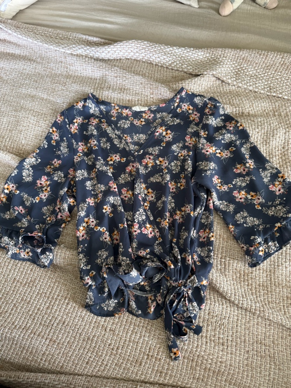 Sienna Sky Women's Navy Floral Wrap Tie Blouse